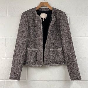 Rebecca Taylor Tweed Embellished Fringe Blazer - Gray Multicolor